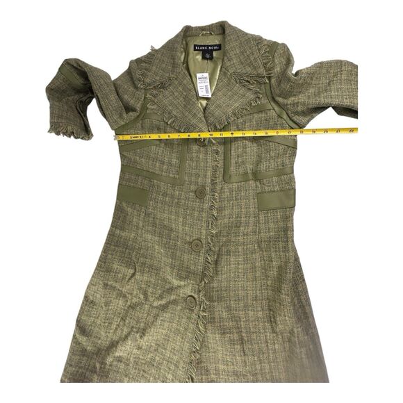 90s Blanc Noir Wool Blend Coat  Green Plaid Tweed Fringe Lightweight Juniors L - Picture 6 of 16